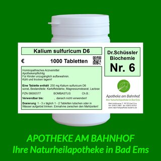 Cell-salt (Schüssler) nr.6 kalium sulfuricum 6D Bombastus 1000 tablets