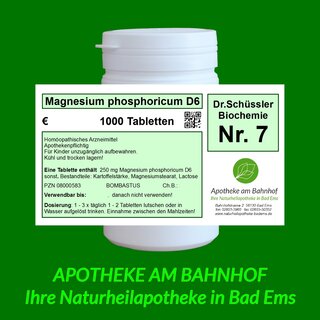 Cell-salt (Schüssler) nr.7 magnesia phosphoricum 6D Bombastus 1000 tablets