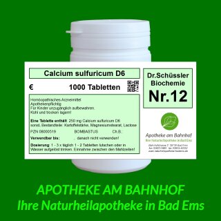 Schüßler-Salz Nr.12 Calcium sulfuricum D6 - 1000 Tabletten Bombastus