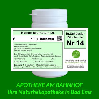 Cell-salt (Schüssler) nr.14 kalium bromatum 6D Bombastus 1000 tablets