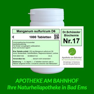 Schüßler-Salz Nr.17 Manganum sulfuricum D6 - 1000 Tabletten Bombastus