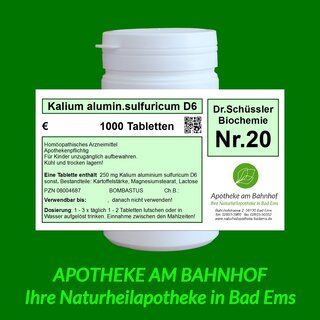 Schüssler-só nr.20 kalium-aluminium sulfuricum D6 Bombastus 1000 tabletta
