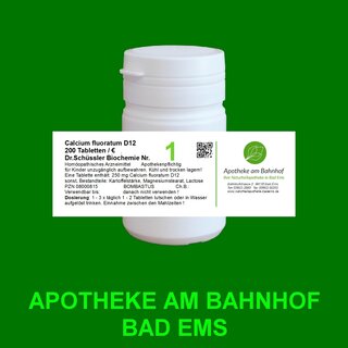 Schüßler-Salz Nr.1 Calcium fluoratum D12 - 200 Tabletten Bombastus