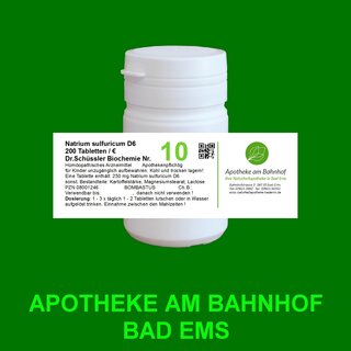 Cell-salt (Schüssler) nr.10 natrium sulfuricum 6D Bombastus 200 tablets