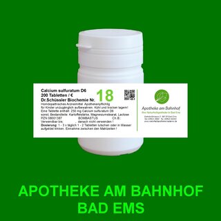 Schüßler-Salz Nr.18 Calcium sulfuratum D6 - 200 Tabletten Bombastus