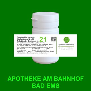 Cell-salt (Schüssler) nr.21 zincum muriaticum (chloratum) 6D Bombastus 200 tablets