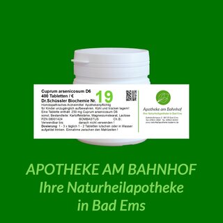 Schüßler-Salz Nr.19 Cuprum arsenicosum D6 - 400 Tabletten Bombastus