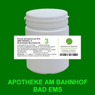 Schüßler-Salz Nr.3 Ferrum phosphoricum D12  2000 Tabletten